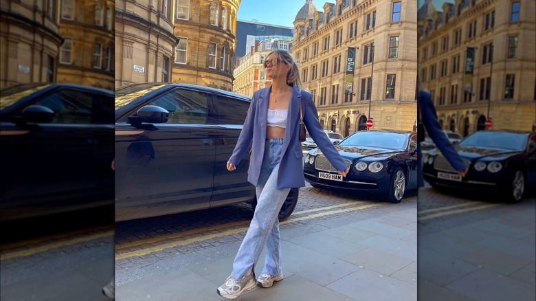 Girl wearing split-hem denim