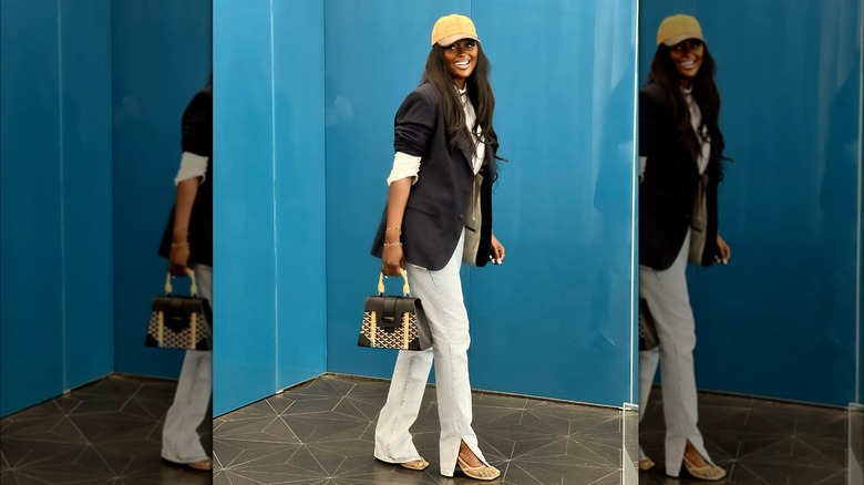 Girl wearing heels with split-hem denim