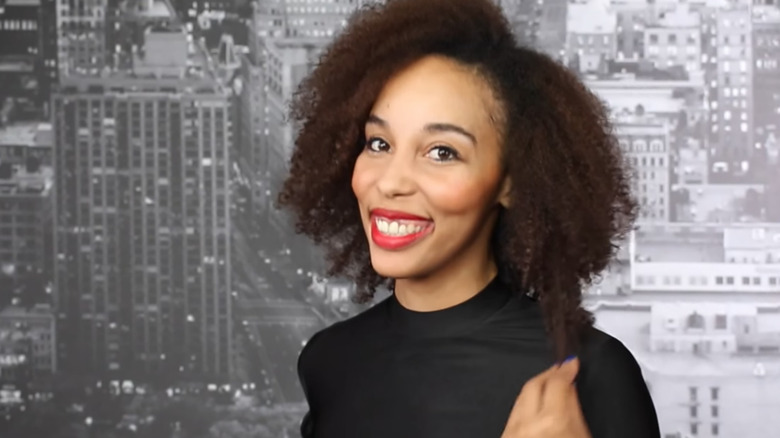 Curly hair red lipstick