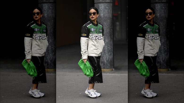 woman wearing leather skirt 