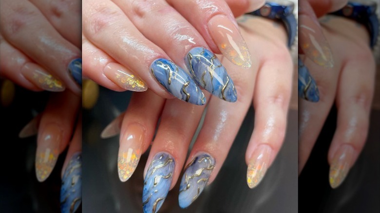blue and gold nails