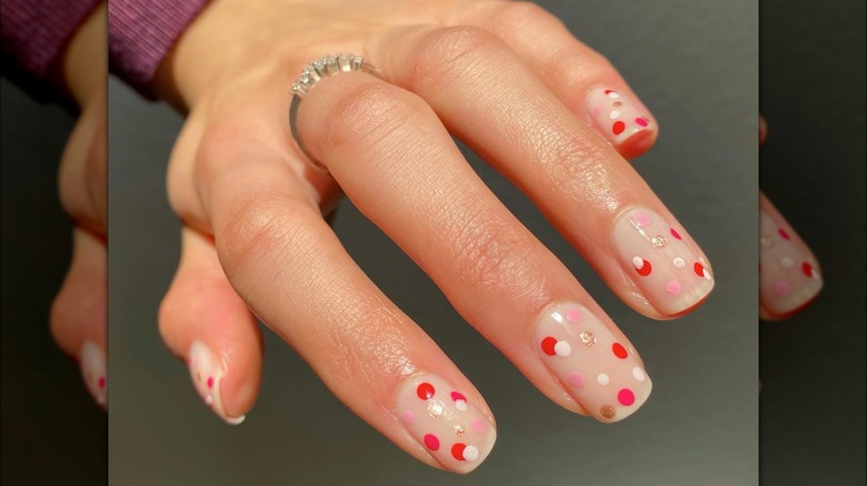 polka dot squoval nails