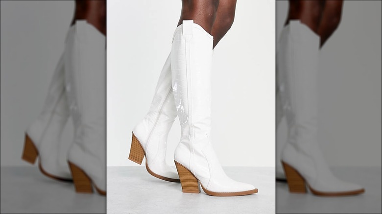 White patent leather cowgirl boots