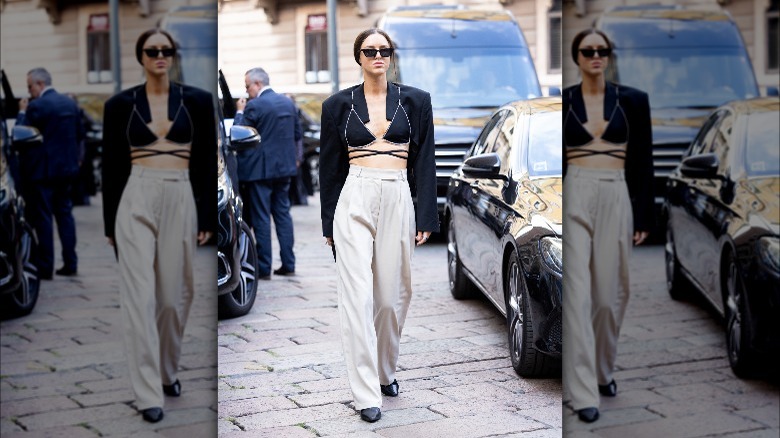 woman wearing strappy bra top 