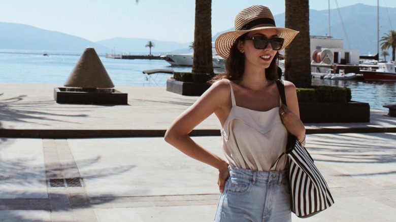 Black-and-white striped handbag