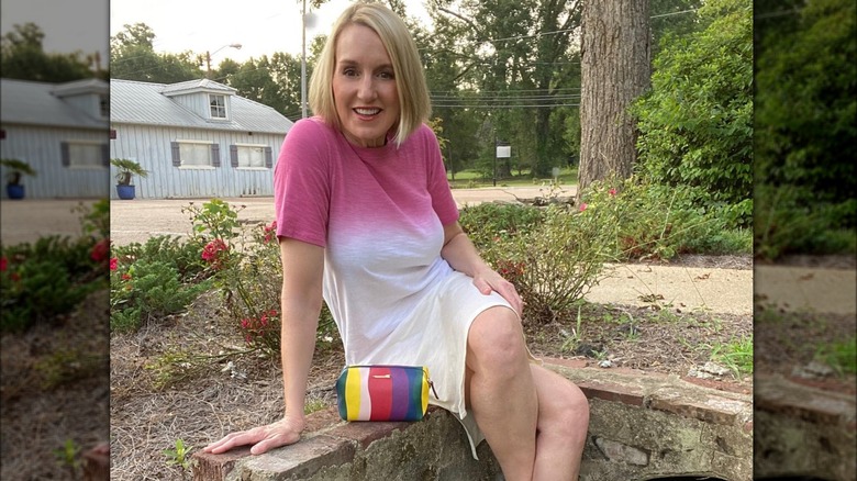 Multi-colored striped clutch