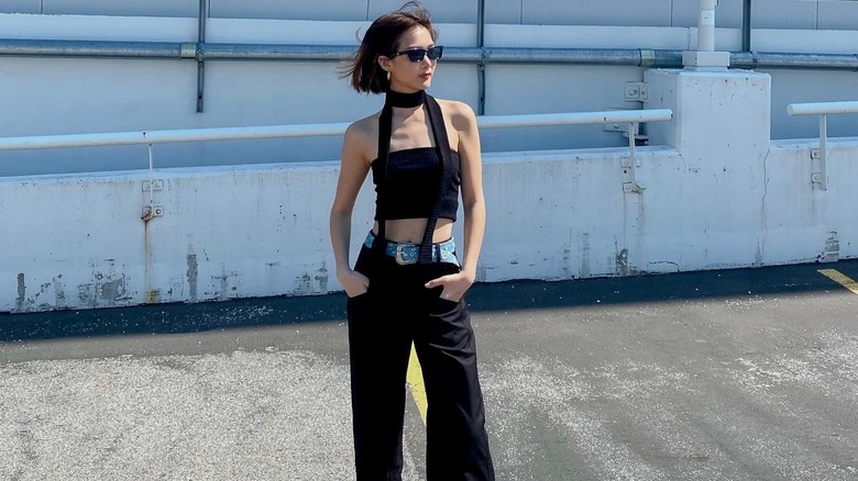 Monochromatic black outfit and accessories