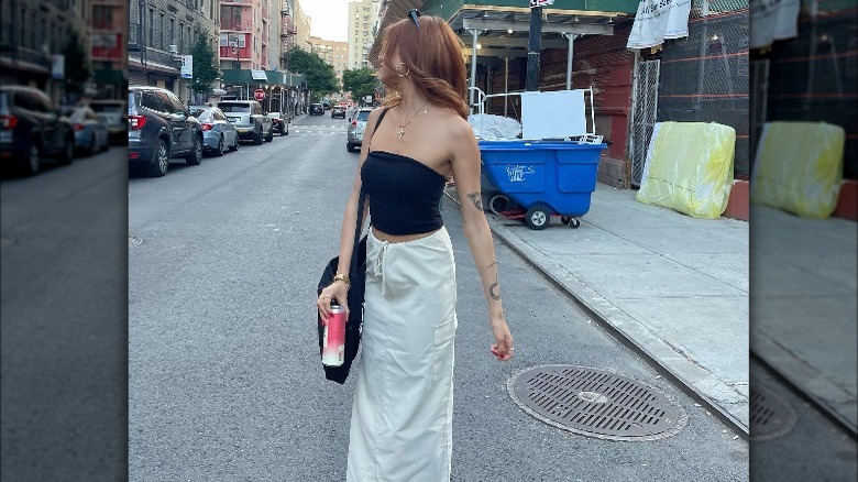 Black tube top and light maxi skirt
