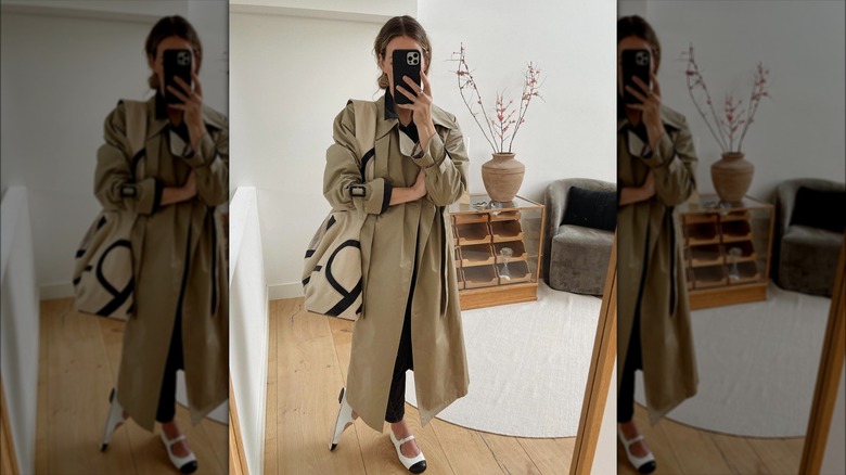 A woman wearing white Mary Janes