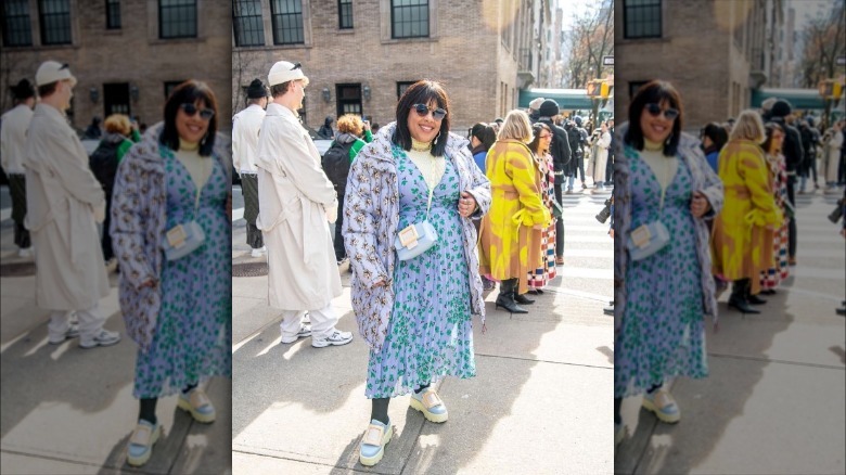 Person wearing jelly loafers