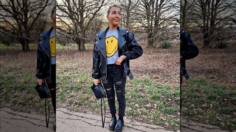 Girl wearing studded denim