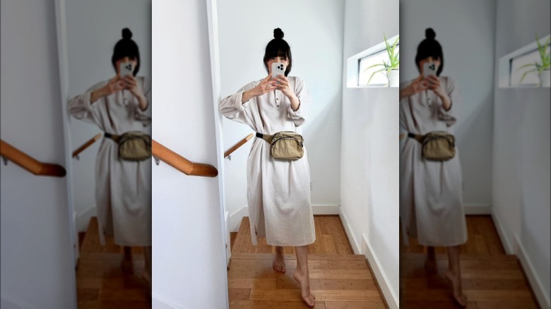 Woman wearing a fanny pack