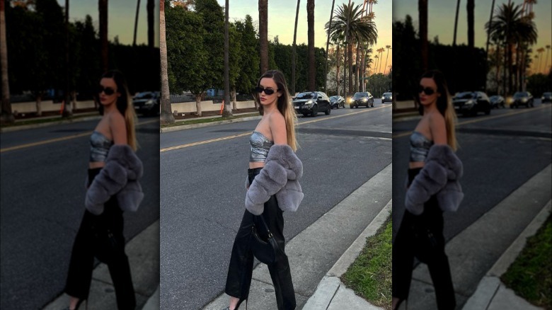 Woman wearing a metallic top