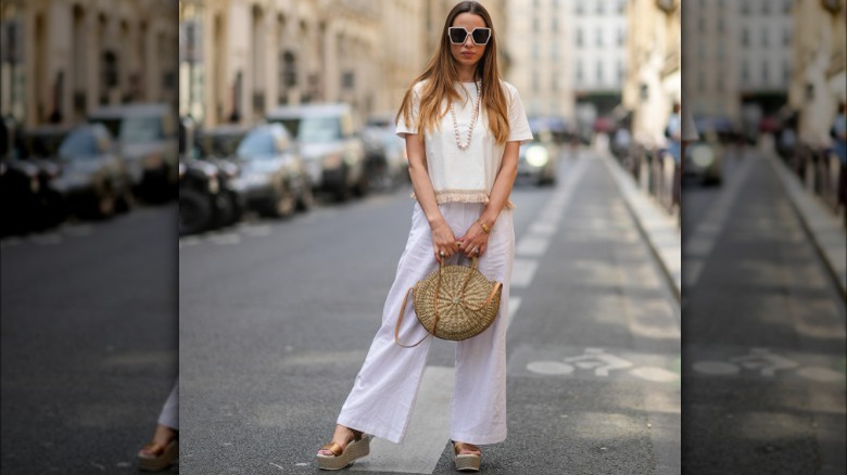 Maria Rosaria Rizzo wearing linen, fringe