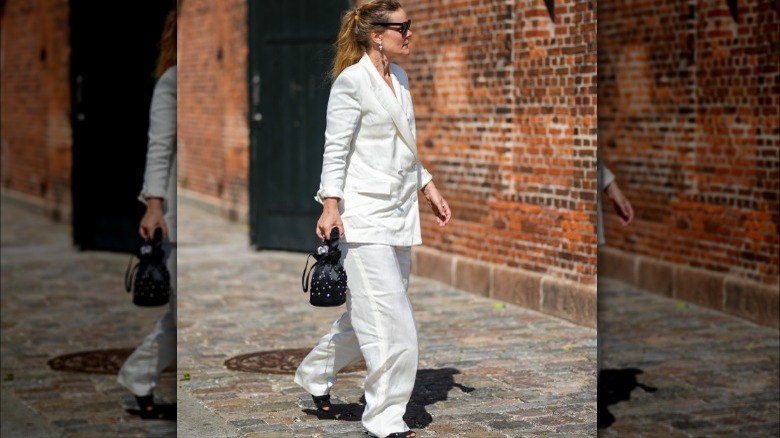Woman wearing white linen