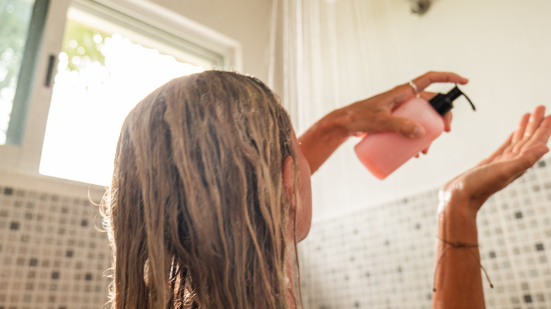 A woman washing her hair
