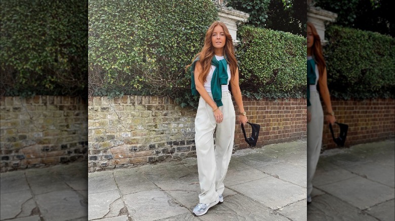 women wearing athleisure-inspired trouser outfit