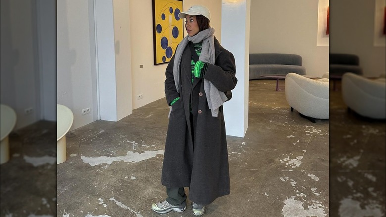 all-gray outfit with chunky scarf