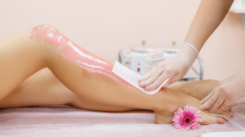 close up of leg waxing