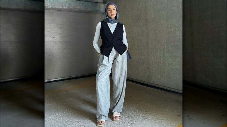 woman wearing a suit vest