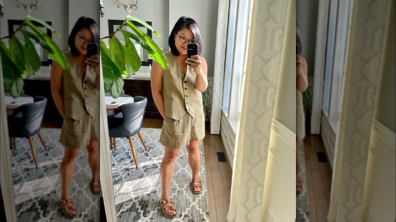 woman wearing a suit vest