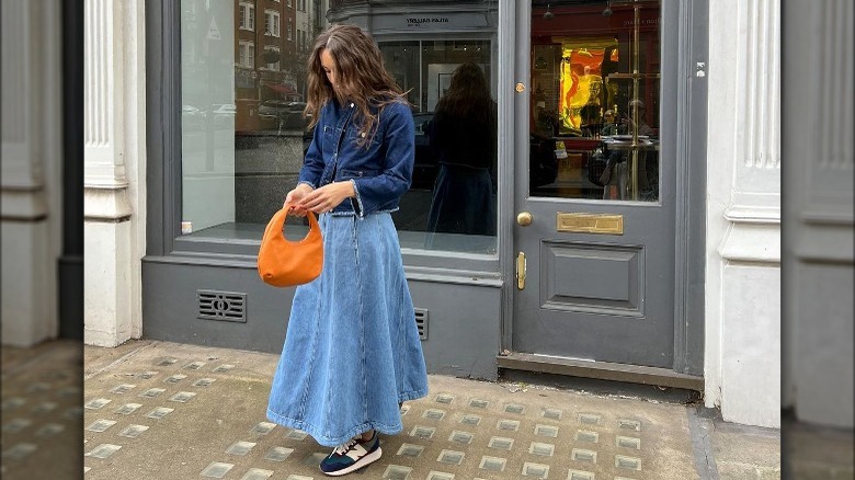 woman wearing denim on denim
