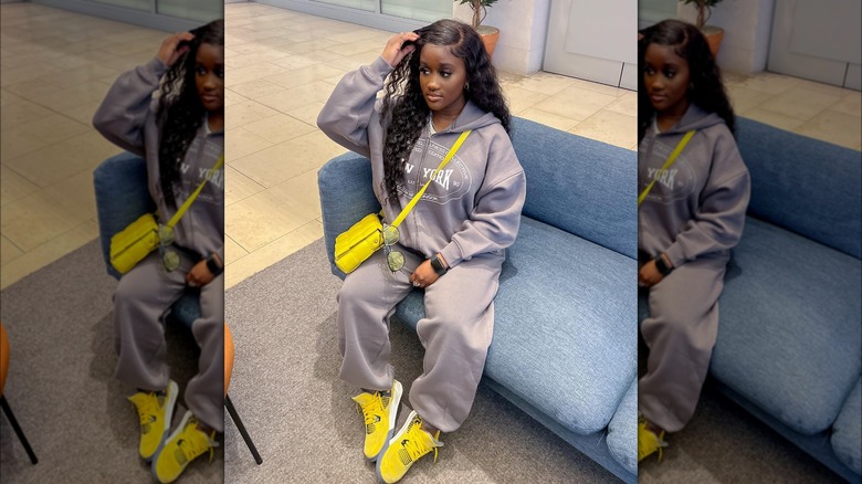 woman with yellow basketball sneakers