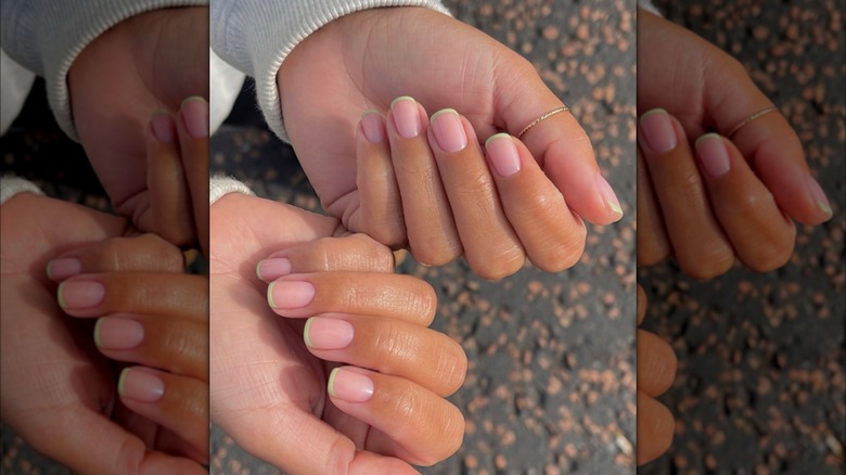 Micro French tips green manicure