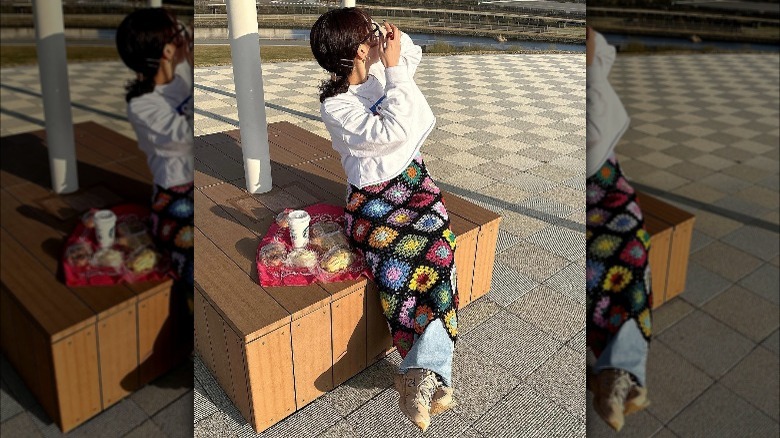 Woman wearing New Balance sneakers