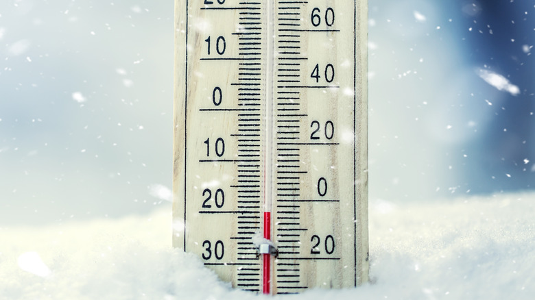 Outdoor thermometer in snow