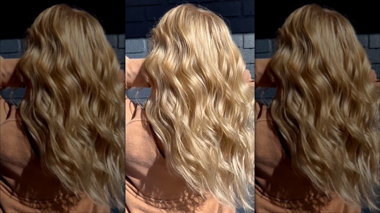 Golden sunflower blond wavy hair