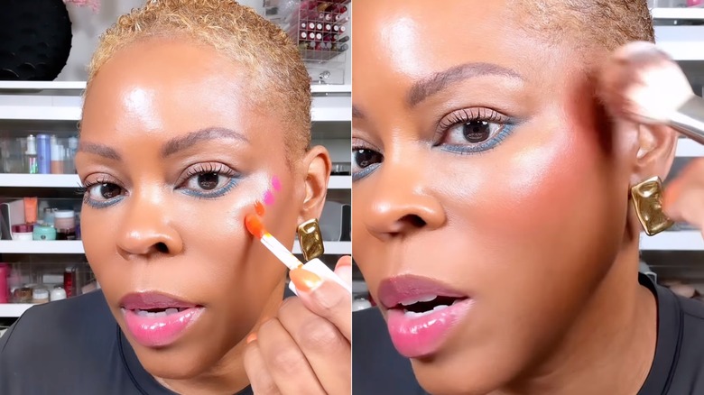 Woman applying sunset blush