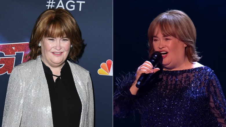 Susan Boyle with pink lipstick