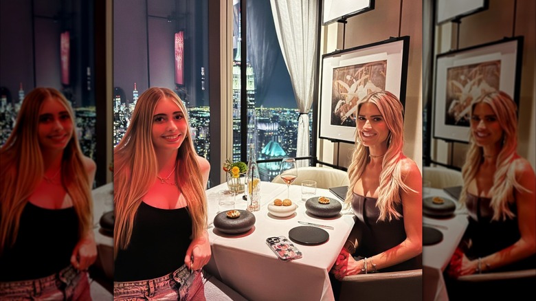 Christina Haack and Taylor smile at a restaurant