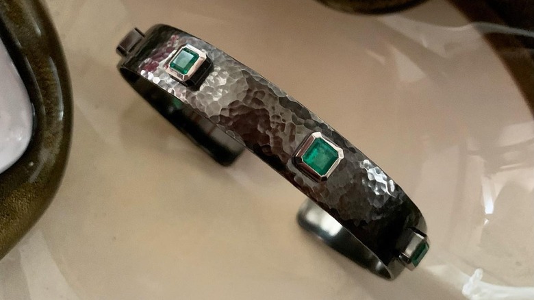 closeup of black gold bracelet