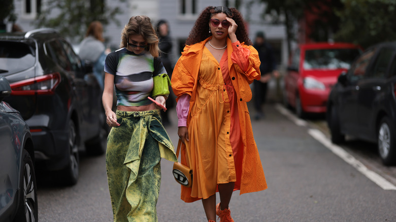 woman wearing orange dress
