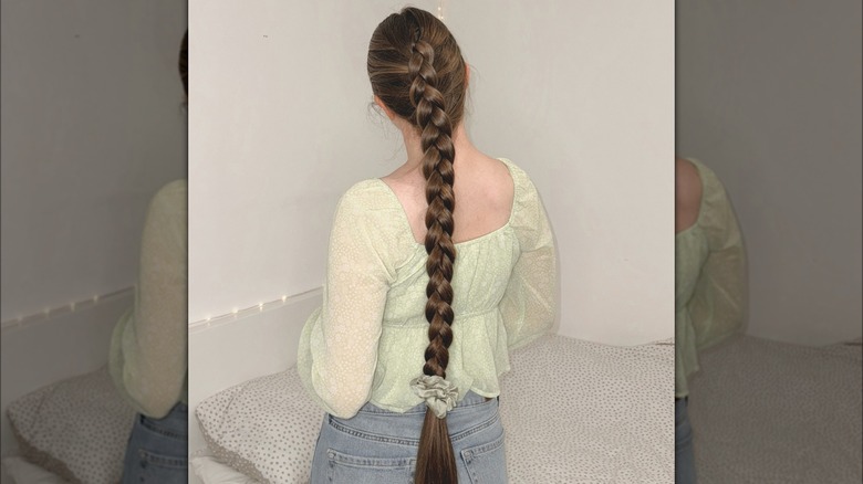 Long dutch braid scrunchie