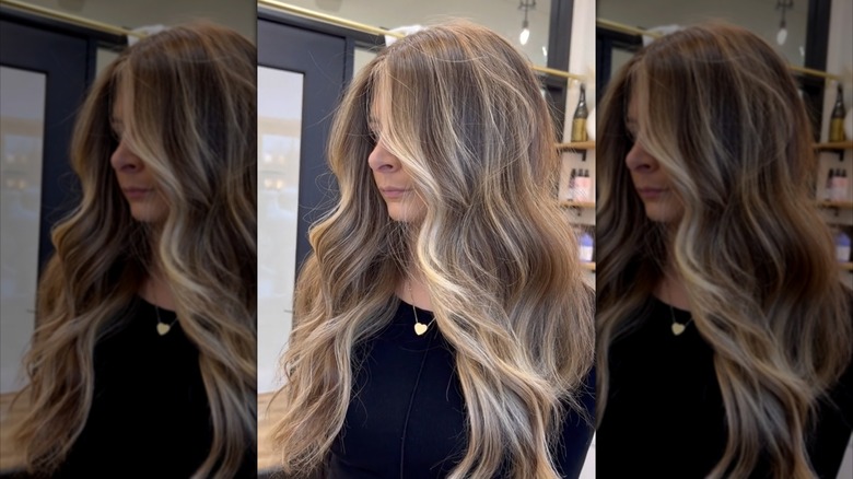 Brunette hair blonde money pieces