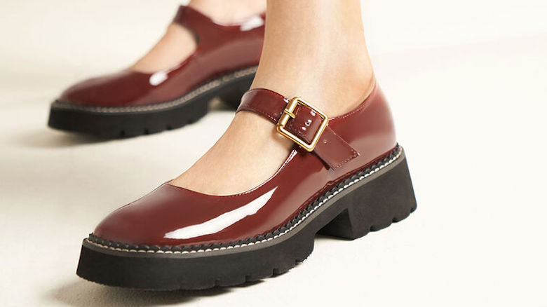 Charles & Keith Cognac Metallic Buckle Patent Mary Janes