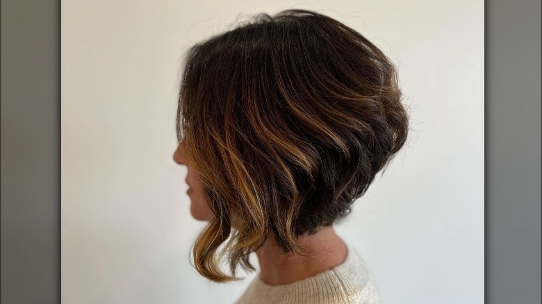Woman with sharply angled bob