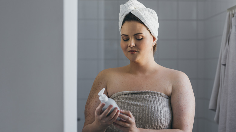 woman looking at product