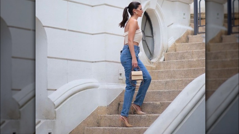mom jeans with slingbacks