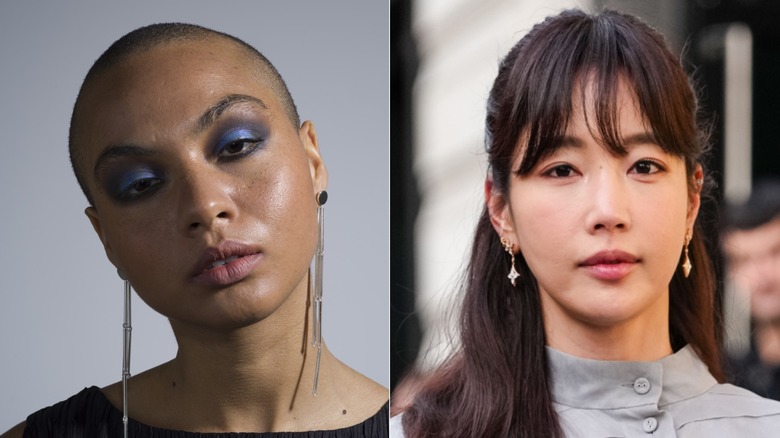 A person with a round face and long earrings vs a person with an oval face and dangly earrings