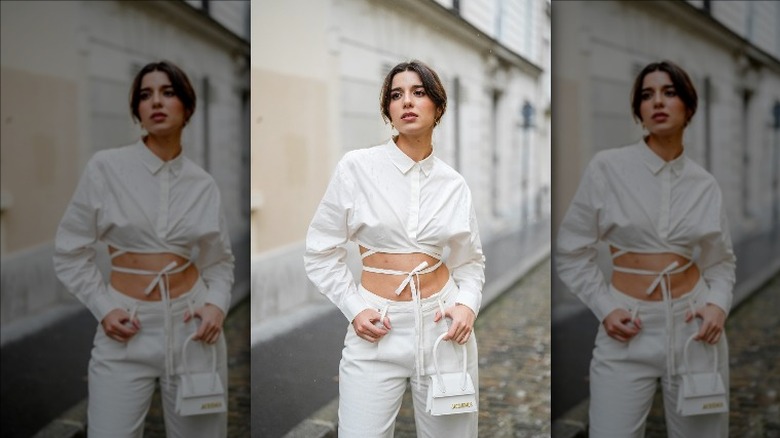 Woman wearing Cropped button up