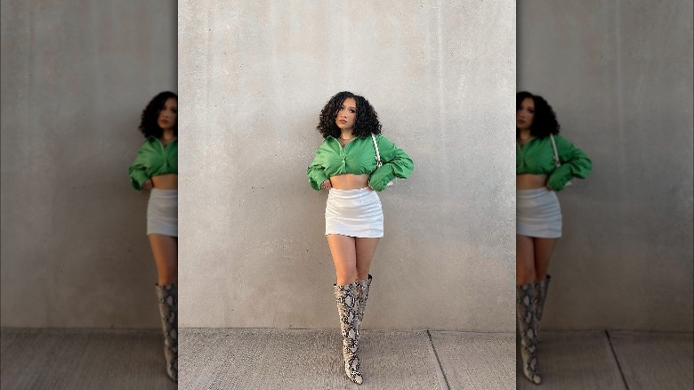 woman wearing white miniskirt