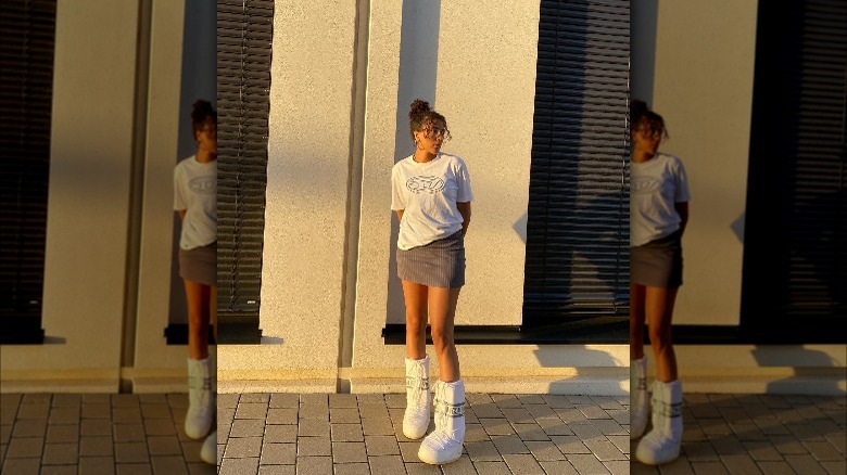 woman wearing moon boots