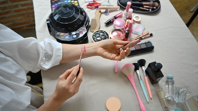 testing makeup on arm