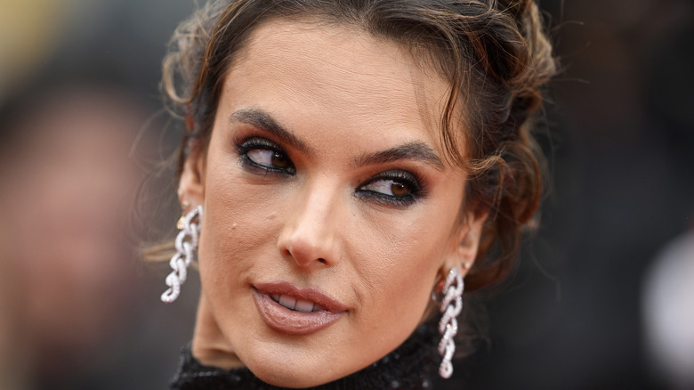 Alessandra Ambrosio wearing smoky eye, nude lip