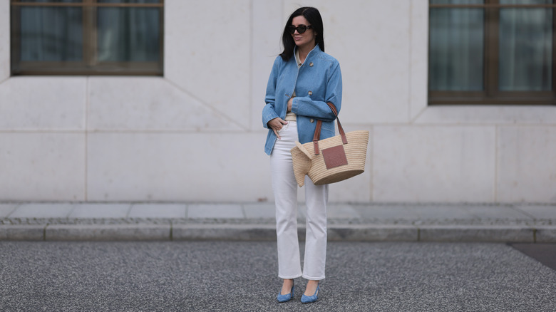 Woman wearing double denim