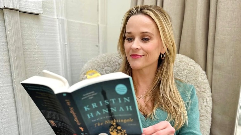 Reese Witherspoon reading "The Nightingale" by Kristin Hannah.